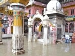 Rain enters Vishram Ghat in Mathura. (HT Photo) Rain enters Vishram Ghat in Mathura. (HT Photo)