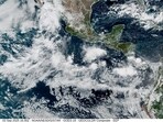 A satellite image shows Hurricane Lorena, off the coast of Mexico near the Gulf of California, September3, 2025. 