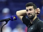 Serbia's Novak Djokovic speaks during an interview after winning the men's singles quarterfinal tennis match against USA's Taylor Fritz Serbia's Novak Djokovic speaks during an interview after winning the men's singles quarterfinal tennis match against USA's Taylor Fritz