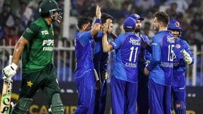 Afghanistan spinners strangled Pakistan’s deep batting lineup to notch an 18-run win in the T20 tri-series Tuesday. (AFP) Afghanistan spinners strangled Pakistan’s deep batting lineup to notch an 18-run win in the T20 tri-series Tuesday. (AFP)