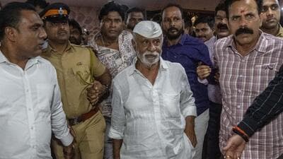 Arun Gawli steps out of Mumbai airport after his release from the Nagpur Central Jail, marking his return to public life following 18 years of incarceration. (Satish Bate/ Hindustan Times) Arun Gawli steps out of Mumbai airport after his release from the Nagpur Central Jail, marking his return to public life following 18 years of incarceration. (Satish Bate/ Hindustan Times)