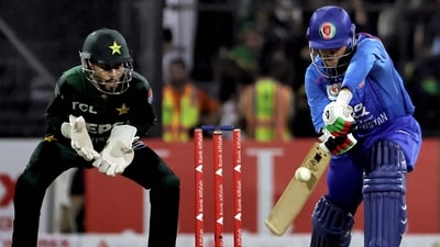 Pakistan in action against Afghanistan in Sharjah. (AFP) Pakistan in action against Afghanistan in Sharjah. (AFP)