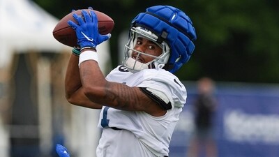 Indianapolis Colts wide receiver Josh Downs (1) makes a catch during practice (AP) Indianapolis Colts wide receiver Josh Downs (1) makes a catch during practice (AP)
