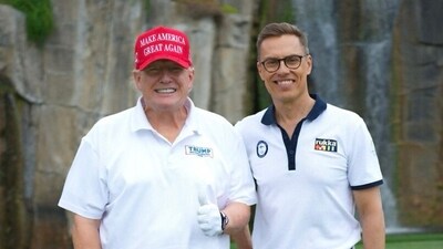 Donald Trump and Alexander Stubb bonded over seven-hour-long round of golf at the US President's Mar-a-Lago resort in Florida, back in March. (X/@alexstubb)