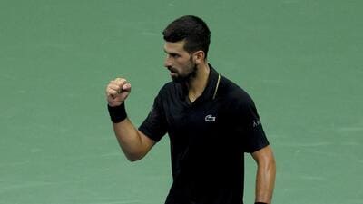 Novak Djokovic defeated Taylor Fritz 6-4, 6-2, 6-4 in the men’s quarterfinal match at the US Open. (Getty Images) Novak Djokovic defeated Taylor Fritz 6-4, 6-2, 6-4 in the men’s quarterfinal match at the US Open. (Getty Images)