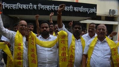 OBC groups staged a protest outside the Thane Collector's office on Wednesday. (Praful Gangurde / HT Photo)