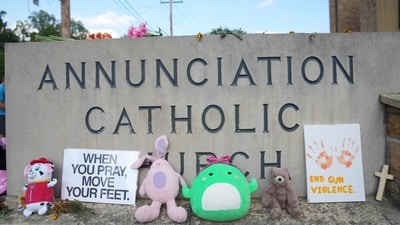 Minneapolis shooter Robin Westman left two children dead after he opened fire at the Annunciation Church in Minneapolis. (AP Photo/Abbie Parr) Minneapolis shooter Robin Westman left two children dead after he opened fire at the Annunciation Church in Minneapolis. (AP Photo/Abbie Parr)