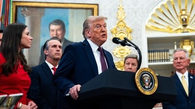 US President Donald Trump also said that India produced a lot of goods and sent them into the US, resulting in those products not being made in America. (Bloomberg) US President Donald Trump also said that India produced a lot of goods and sent them into the US, resulting in those products not being made in America. (Bloomberg)