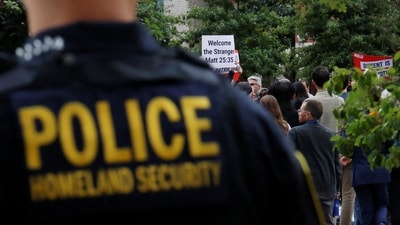 Homeland Security police officer stands behind a press conference called by Boston Mayor Michelle Wu. (Representational) (REUTERS)