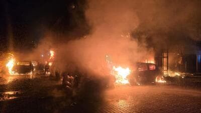 While nearly 50 cars were parked at the facility at the time, firefighters managed to douse the fire and no casualties were reported. While nearly 50 cars were parked at the facility at the time, firefighters managed to douse the fire and no casualties were reported.