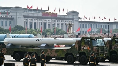Also featured in the parade were the JL-1 air-launched long-range missile and the JL-3 sea-launched missile, both of which are also nuclear-capable, according to AP. (AFP)