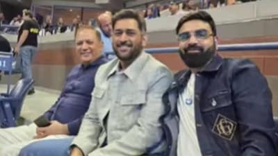 MS Dhoni during Novak Djokovic's US Open quarterfinal match