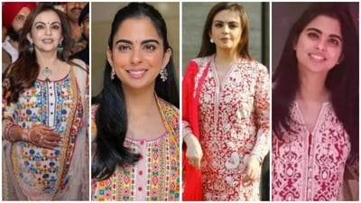 Nita Ambani and Isha Ambani have sported similar kurta outfits, exuding elegance and sophistication. (Instagram/ Ambani update) Nita Ambani and Isha Ambani have sported similar kurta outfits, exuding elegance and sophistication. (Instagram/ Ambani update)