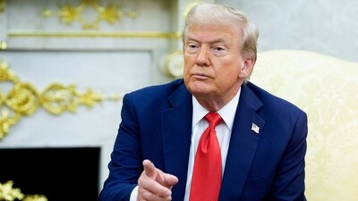 US President Donald Trump during a meeting with Karol Nawrocki, Poland's president, not pictured, in the Oval Office of the White House in Washington, DC, US, on Wednesday, Sept. 3, 2025. (Bloomberg)