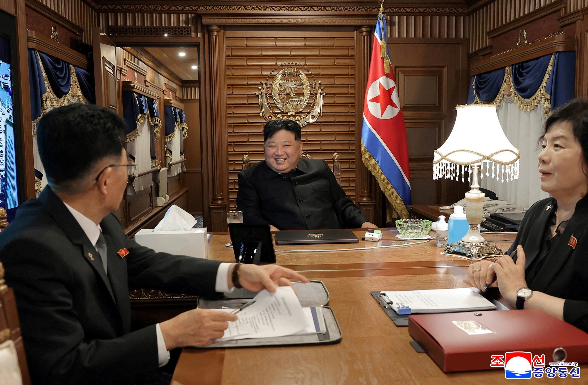 Kim Jong Un seen travelling in his train from Pyongyang to China's Beijing for the military victory parade. (Reuters)