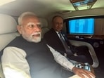 Prime Minister Narendra Modi and Russian President Vladimir Putin share a car together to the venue of their bilateral meeting, in Tianjin on Monday. Prime Minister Narendra Modi and Russian President Vladimir Putin share a car together to the venue of their bilateral meeting, in Tianjin on Monday.