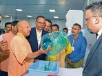 Chief minister Yogi Adityanath at the inauguration of a bottling plant in Gorakhpur on Thursday. (HT PHOTO) Chief minister Yogi Adityanath at the inauguration of a bottling plant in Gorakhpur on Thursday. (HT PHOTO)