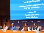 Union Finance Minister Nirmala Sitharaman addresses the media regarding the 56th GST Council meeting, in New Delhi, Wednesday, Sept. 3, 2025. 
