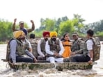 Punjab chief minister Bhagwant Mann touring a flood-hit area in Ferozepur district on Tuesday. (HT Photo) Punjab chief minister Bhagwant Mann touring a flood-hit area in Ferozepur district on Tuesday. (HT Photo)