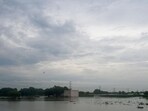 The cricket grounds in Sector 167 were inundated due to the surge in the Yamuna river following heavy monsoon rains in Noida on Wednesday. (Sunil Ghosh / Hindustan Times) The cricket grounds in Sector 167 were inundated due to the surge in the Yamuna river following heavy monsoon rains in Noida on Wednesday. (Sunil Ghosh / Hindustan Times)
