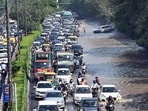 Traffic snarls as vehicles wade through a waterlogged road near ISBT, Kashmere Gate in New Delhi on Thursday. (Arvind Yadav/ Hindustan Times) Traffic snarls as vehicles wade through a waterlogged road near ISBT, Kashmere Gate in New Delhi on Thursday. (Arvind Yadav/ Hindustan Times)