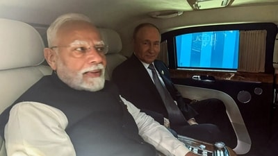 Prime Minister Narendra Modi and Russian President Vladimir Putin share a car together to the venue of their bilateral meeting, in Tianjin on Monday. (ANI) Prime Minister Narendra Modi and Russian President Vladimir Putin share a car together to the venue of their bilateral meeting, in Tianjin on Monday. (ANI)