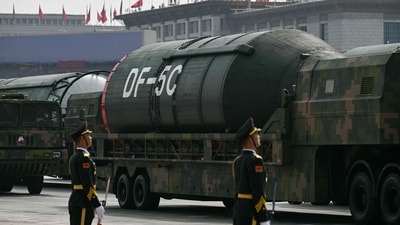 A DF-5C intercontinental ballistic missile is seen during a military parade marking the 80th anniversary of victory over Japan and the end of World War II, in Beijing's Tiananmen Square on September 3, 2025. (AFP) A DF-5C intercontinental ballistic missile is seen during a military parade marking the 80th anniversary of victory over Japan and the end of World War II, in Beijing's Tiananmen Square on September 3, 2025. (AFP)