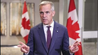 Canada's Prime Minister Mark Carney speaks during a media availability at the Liberal Cabinet Retreat in Toronto, on Wednesday. (AP) Canada's Prime Minister Mark Carney speaks during a media availability at the Liberal Cabinet Retreat in Toronto, on Wednesday. (AP)