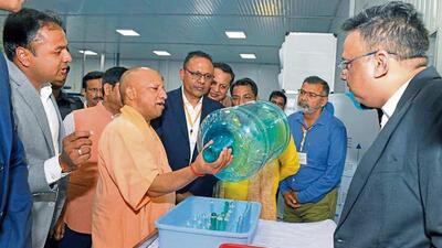 Chief minister Yogi Adityanath at the inauguration of a bottling plant in Gorakhpur on Thursday. (HT PHOTO) Chief minister Yogi Adityanath at the inauguration of a bottling plant in Gorakhpur on Thursday. (HT PHOTO)