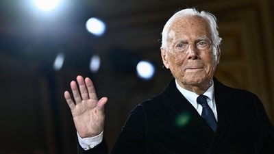 File photo of Italian designer Giorgio Armani at the end of his presentation for Armani Prive during the Women's Haute-Couture Spring/Summer 2025 Fashion Week. (AFP) File photo of Italian designer Giorgio Armani at the end of his presentation for Armani Prive during the Women's Haute-Couture Spring/Summer 2025 Fashion Week. (AFP)