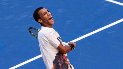 Felix Auger-Aliassime celebrates his victory over Alex de Minaur in the quarterfinal of the men’s singles at the US Open. (Reuters) Felix Auger-Aliassime celebrates his victory over Alex de Minaur in the quarterfinal of the men’s singles at the US Open. (Reuters)