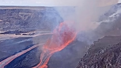 The eruption can be seen in person by the visitors, or people also have an option to watch a livestream of the volcano offered by the US Geological Survey (AP) The eruption can be seen in person by the visitors, or people also have an option to watch a livestream of the volcano offered by the US Geological Survey (AP)