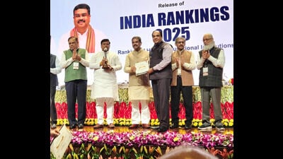 ICAR-National Dairy Research Institute (NDRI) director and vice-chancellor Dheer Singh receiving the award from Union education minister Dharmendra Pradhan in New Delhi on Thursday. (Sourced) ICAR-National Dairy Research Institute (NDRI) director and vice-chancellor Dheer Singh receiving the award from Union education minister Dharmendra Pradhan in New Delhi on Thursday. (Sourced)