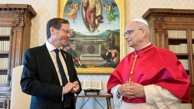 Pope Leo XIV meets Israeli President Isaac Herzog at the Vatican, September 4, 2025. (via REUTERS)