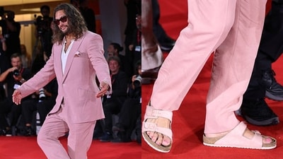 Jason Momoa's pink Birkenstocks dominate the Venice Film Festival red carpet (Photos: X) Jason Momoa's pink Birkenstocks dominate the Venice Film Festival red carpet (Photos: X)