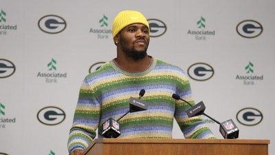 Micah Parsons speaks to the media during a press conference, after being traded to the Green Bay Packers (Getty Images via AFP) Micah Parsons speaks to the media during a press conference, after being traded to the Green Bay Packers (Getty Images via AFP)