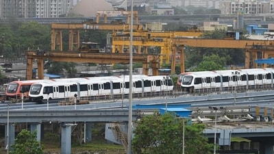 New colored Monorail racks have arrived at the Wadala Monorail Depot. (Raju Shinde/HT) New colored Monorail racks have arrived at the Wadala Monorail Depot. (Raju Shinde/HT)