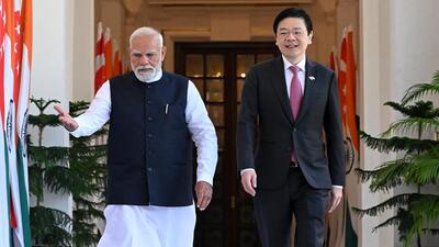 Prime Minister Narendra Modi and Singapore Prime Minister Lawrence Wong prior to their meeting at the Hyderabad House, in New Delhi (PMO) Prime Minister Narendra Modi and Singapore Prime Minister Lawrence Wong prior to their meeting at the Hyderabad House, in New Delhi (PMO)
