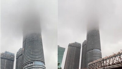 A glimpse of Noida’s Supernova Tower during the monsoon left people awestruck. (@vikas_rana888/Instagram) A glimpse of Noida’s Supernova Tower during the monsoon left people awestruck. (@vikas_rana888/Instagram)