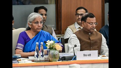 Union finance minister Nirmala Sitharaman and Union Minister for State for Finance Pankaj Chaudhary during the 56th meeting of the GST Council, in New Delhi on Wednesday. Several CM's of states attend the meeting. (ANI) Union finance minister Nirmala Sitharaman and Union Minister for State for Finance Pankaj Chaudhary during the 56th meeting of the GST Council, in New Delhi on Wednesday. Several CM's of states attend the meeting. (ANI)