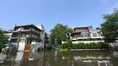 Waterlogging on Bela Road. (Arvind Yadav/HT Photo) Waterlogging on Bela Road. (Arvind Yadav/HT Photo)
