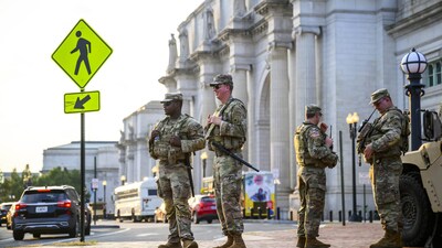 Members of the National Guard in front of Union Station last month in Washington, D.C.