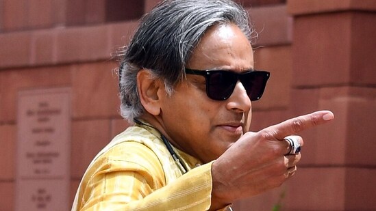 Congress MP Shashi Tharoor at Parliament premises during the monsoon session of Parliament. (ANI file)