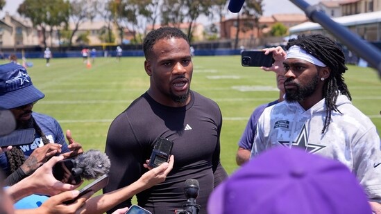 Micah Parsons speaks to reporters. (AP)