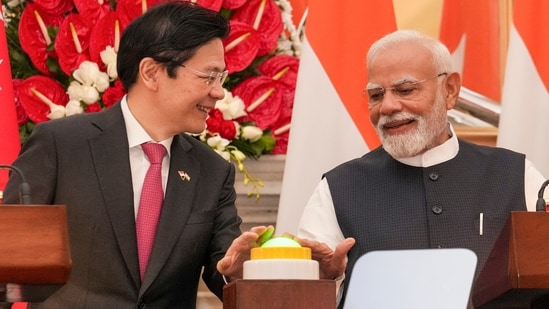 Prime Minister Narendra Modi with Singapore Prime Minister Lawrence Wong during a joint press statement, at the Hyderabad House, in New Delhi, Thursday, Sept. 4, 2025. (PTI)