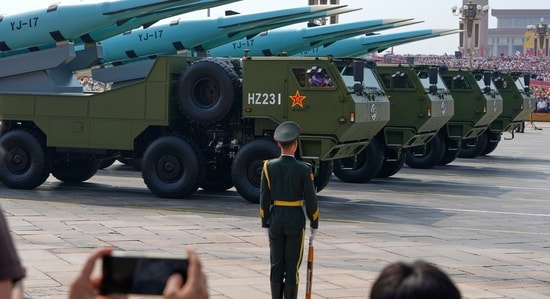 YJ-17, hypersonic anti-ship missiles, pass during a military parade to commemorate the 80th anniversary of Japan's World War II surrender held in front of Tiananmen Gate in Beijing, Wednesday, Sept. 3 (AP)