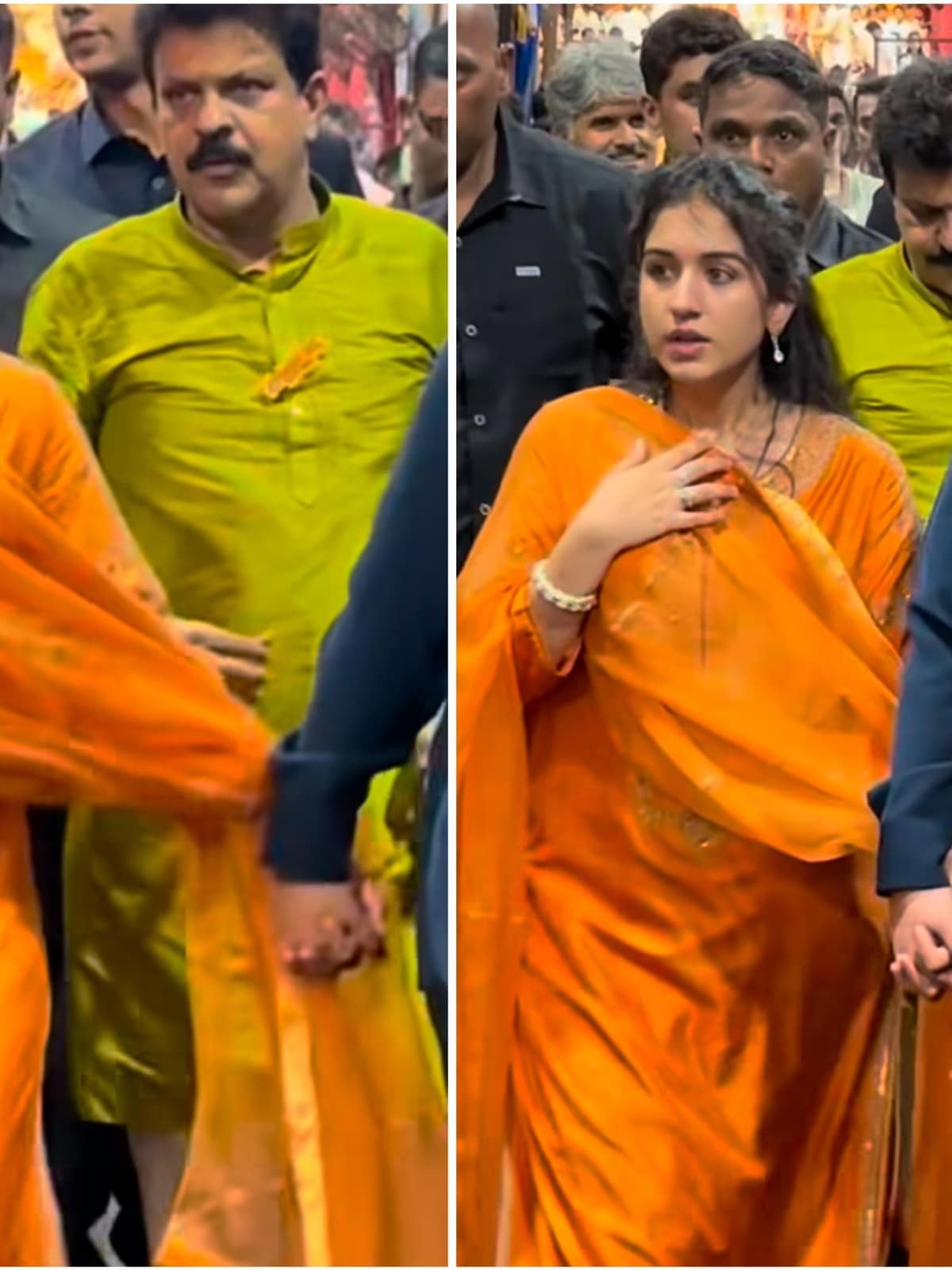 radhika merchant orange dress Radhika Merchant radiates in a vibrant pink-orange gown, exuding a mix of  contemporary elegance and festive charm. Her dazzling presence captivates  everyone, showing how a perfect blend of fashion and color can