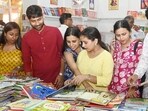 Book lovers at the 22nd edition of the National Book Fair at Balrampur Garden in Lucknow on September 5. (Deepak Gupta/HT) Book lovers at the 22nd edition of the National Book Fair at Balrampur Garden in Lucknow on September 5. (Deepak Gupta/HT)