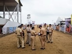 Mumbai: Police personnel keep vigil as part of crowd control measures for the immersion of Lord Ganesh idols as the Ganesh Chaturthi festival concludes, at Girgaon Chowpatty, in Mumbai. (PTI Photo/Kunal Patil) Mumbai: Police personnel keep vigil as part of crowd control measures for the immersion of Lord Ganesh idols as the Ganesh Chaturthi festival concludes, at Girgaon Chowpatty, in Mumbai. (PTI Photo/Kunal Patil)