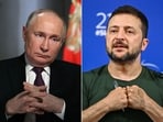 This combination of pictures shows President Vladimir Putin and Ukraine's President Volodymyr Zelensky.